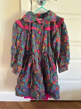 Vintage 80’s - 90’s Colorful Floral Puffer Coat with Pink Trim
